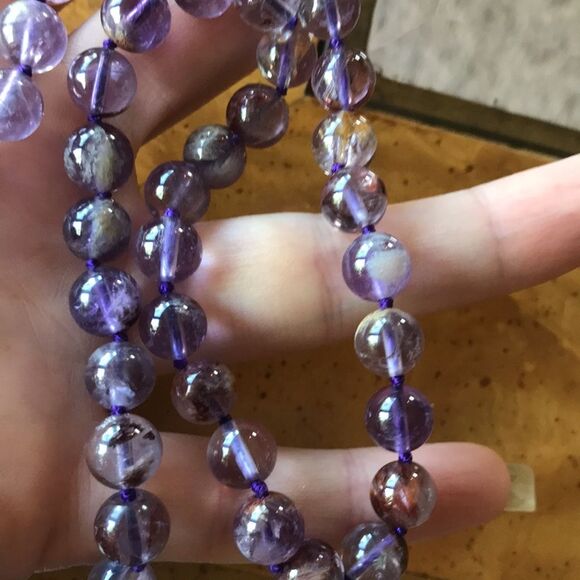 Natural Cacoxenite Amethyst Sterling Silver Beaded Necklace - Picture 8 of 8